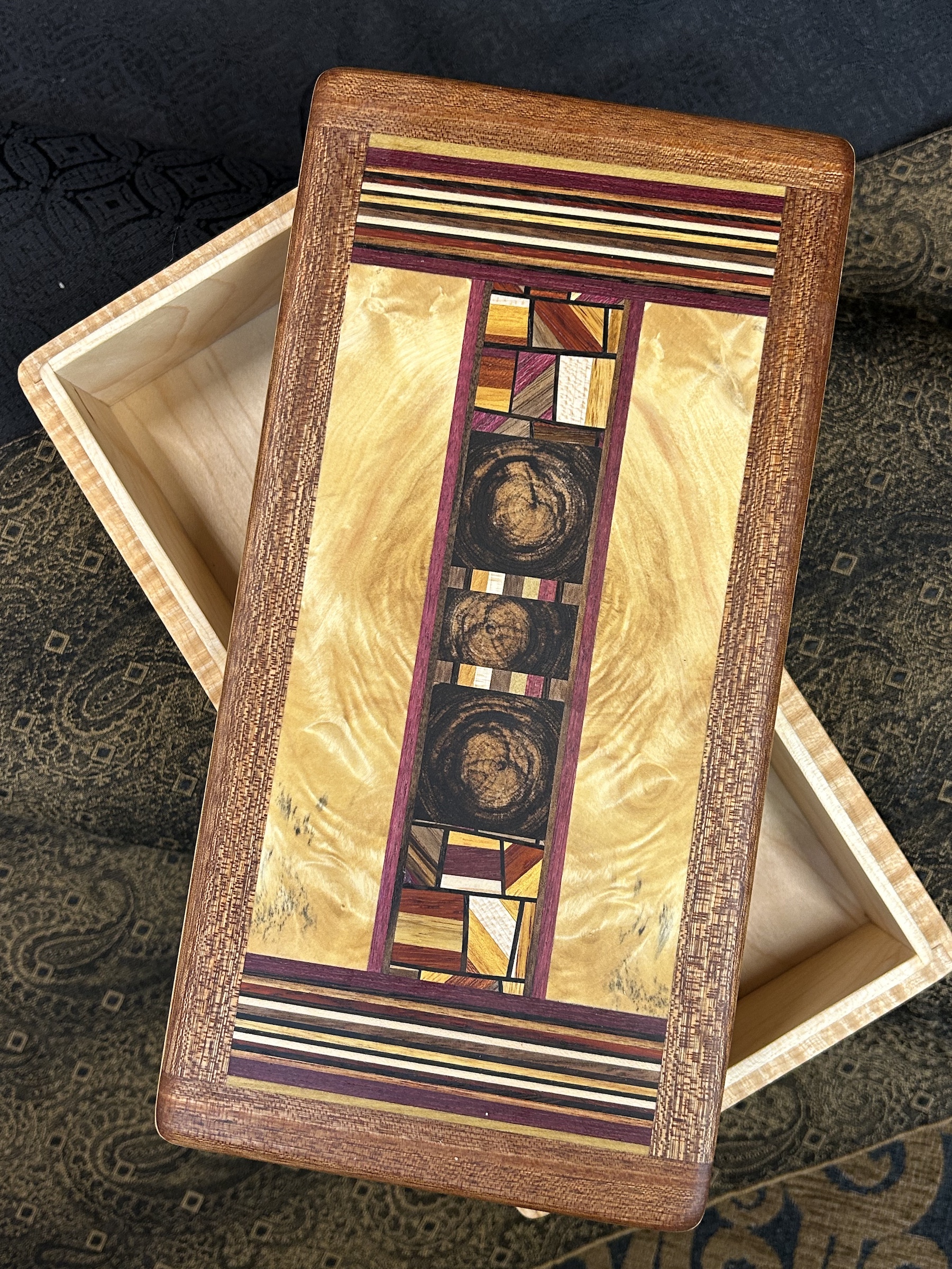 FULL: Curly Cherry with 140-piece Mosaic framed in Sapele
