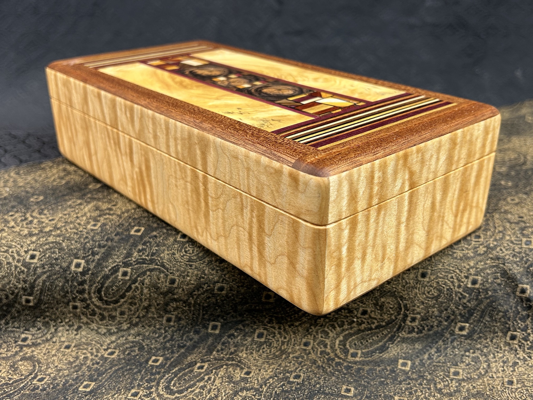 FULL: Curly Cherry with 140-piece Mosaic framed in Sapele - Image 2